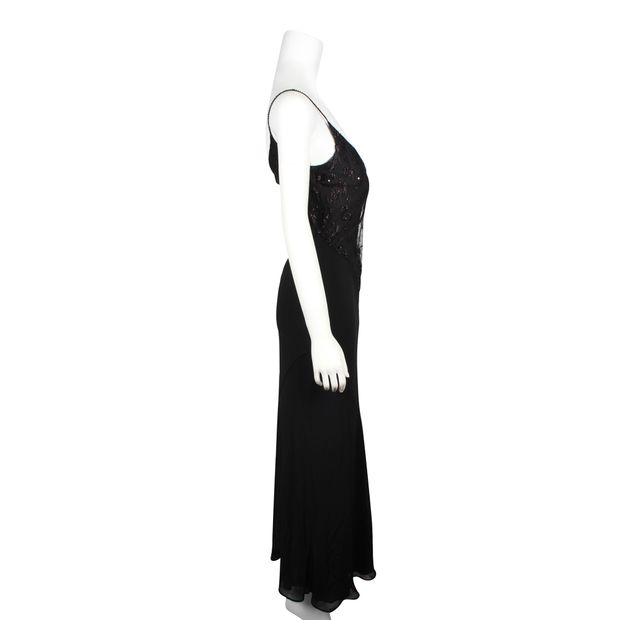 La Perla Black Sequin & Lace Silk Long Dress