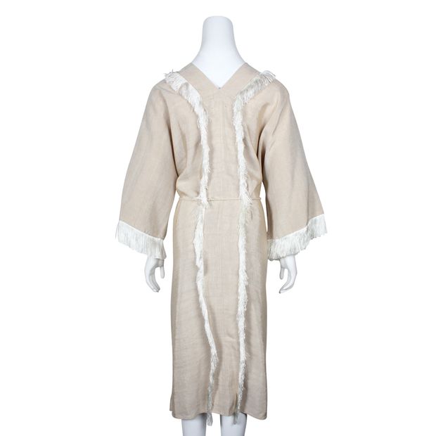 Contemporary Designer Beige Long Coat With Cream Frill