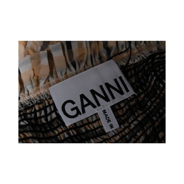 Ganni Black, Beige & White Seersucker Maxi Dress With Smocking
