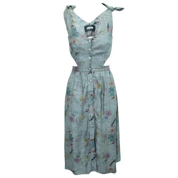 REFORMATION Linen Printed Long Dress with Buttons