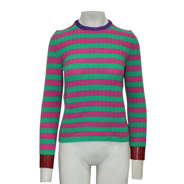 Gucci Green And Pink Striped Cashmere Blend Sweater