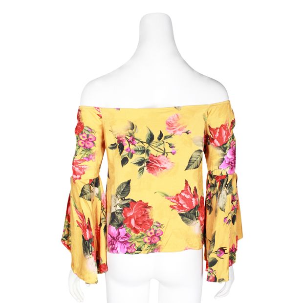 Alice + Olivia Bright Floral Top With Bell Shaped Sleeves