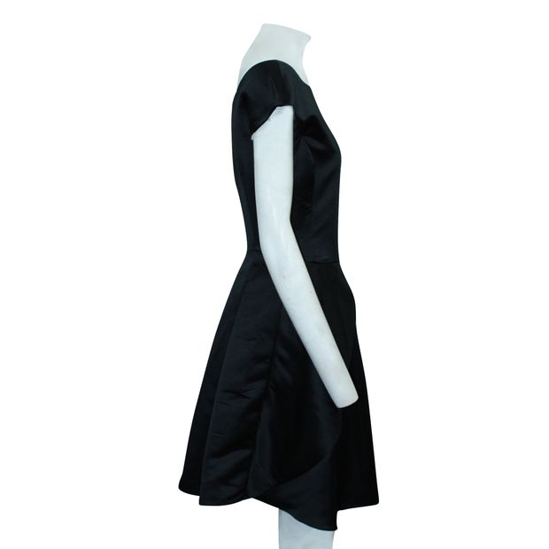 Contemporary Designer Black Short Sleeves Satin Dress