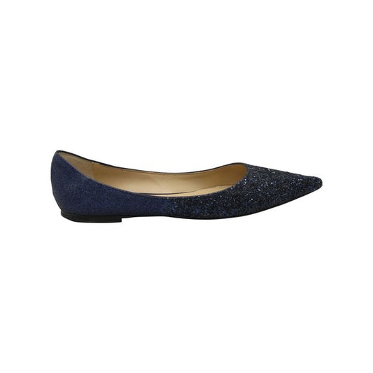 Jimmy Choo Glitter Love Pointed Ballet Flats in Blue Leather