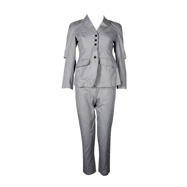 Contemporary Designer Grey Suit Set With Cut Detail Sleeve