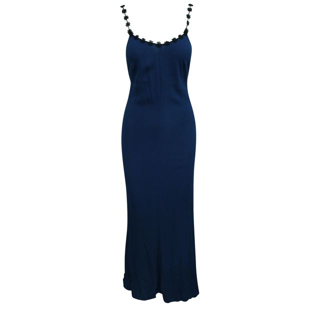 REFORMATION Maxi Blue Dress with Floral-Shape Lace Straps