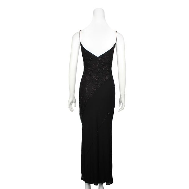 La Perla Black Sequin & Lace Silk Long Dress