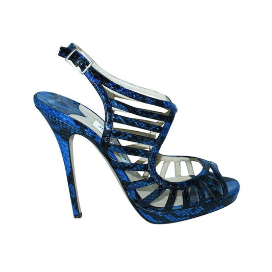 Jimmy Choo Blue Snakeskin Leather Caged Sandals