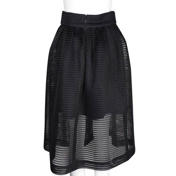 Contemporary Designer Black Flared Skirt With Fabric Knitted Overlay