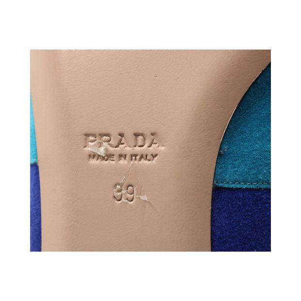 Prada Turquoise, Blue & Black Suede Pointed Toe Flats
