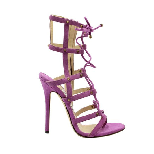 Jimmy Choo Purple Suede Meddle Cage Lace-Up Sandals