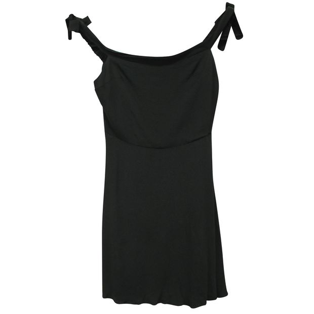 REFORMATION Mini Black Dress with Faux Pearls on Shoulder Straps