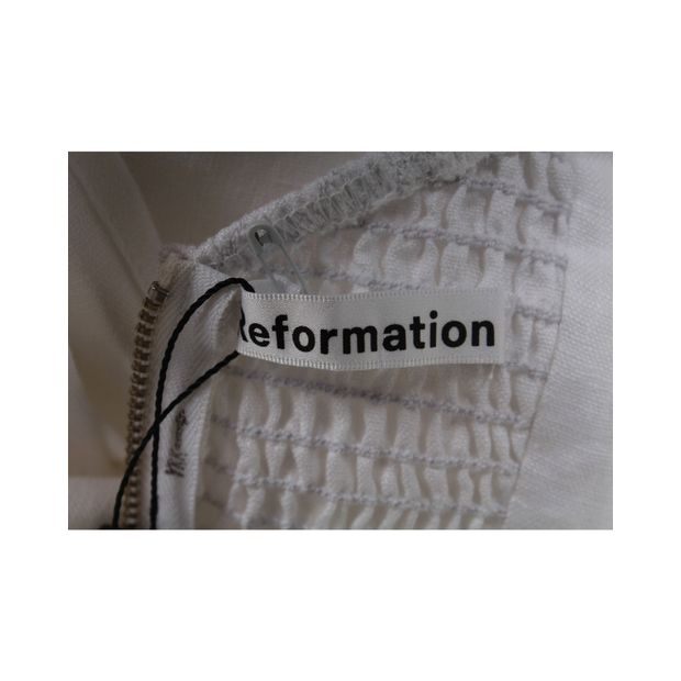 REFORMATION White Linen Midi Dress