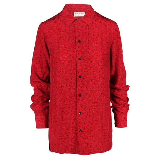 YVES SAINT LAURENT Red Geometric Printed Button Down Shirt