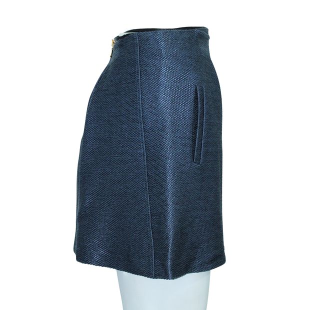 Balenciaga Dark Blue Metallic Mini Skirt With Pleats