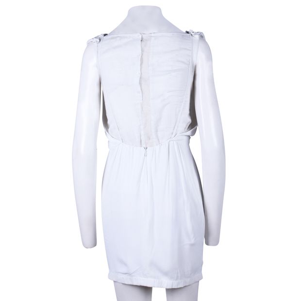CONTEMPORARY DESIGNER White Dress With Button Detail Back
