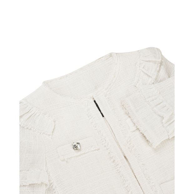 Contemporary Designer White Tweed Cropped Jacket