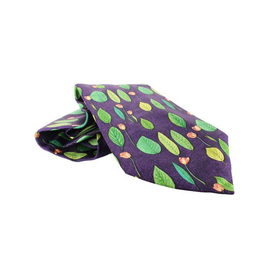 DUNHILL Purple Leaf Print Silk Tie