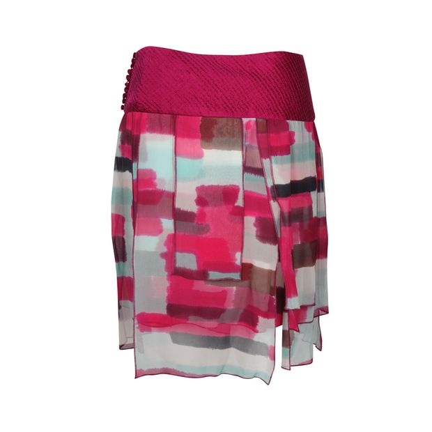 Diane Von Furstenberg Geometric Panels Flowy Skirt in Pink Silk