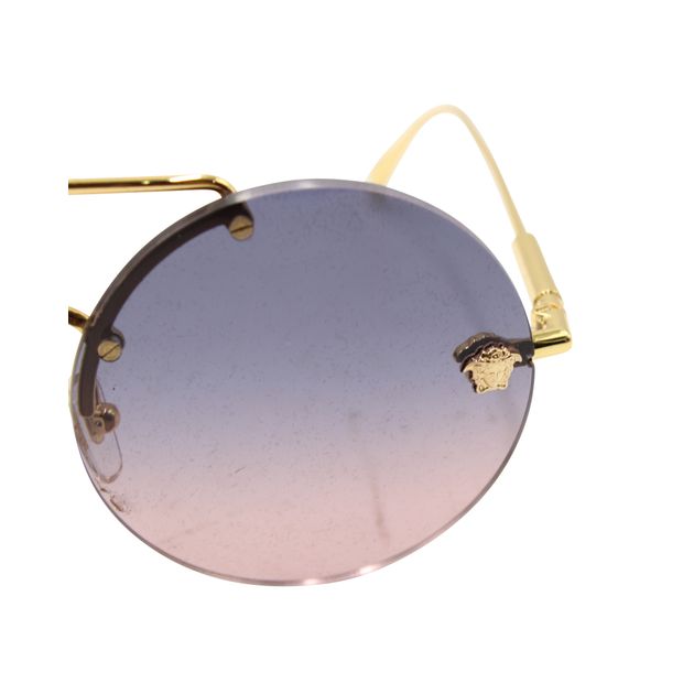 Versace Gold Frame Round Rose Tint Sunglasses