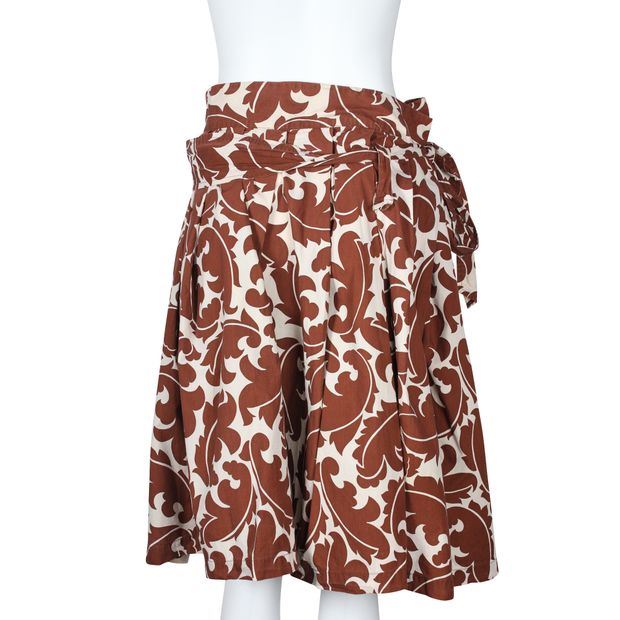 Marni Brown & Cream Pleated Midi Skirt