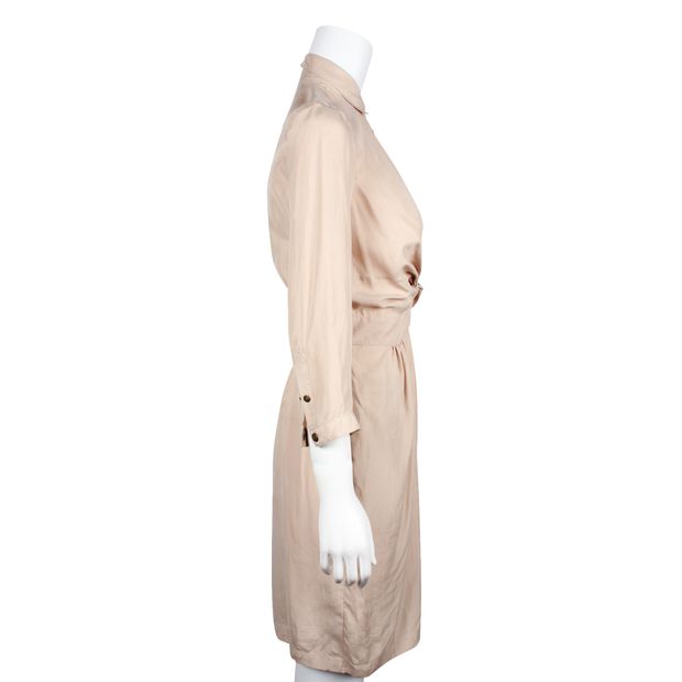 Burberry Brit Beige Silk Dress With Front Ruching