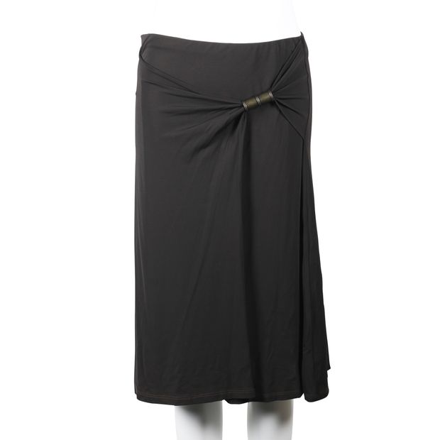 Contemporary Designer Dark Brown Slip On Skirt With Brass Detail