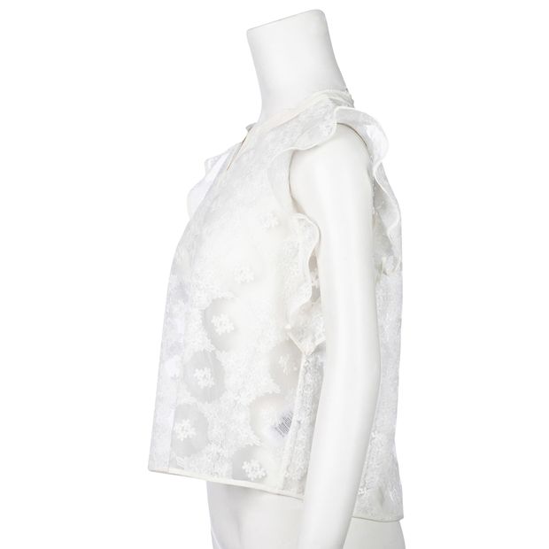 SANDRO Embroidered Floral Sheer Blouse