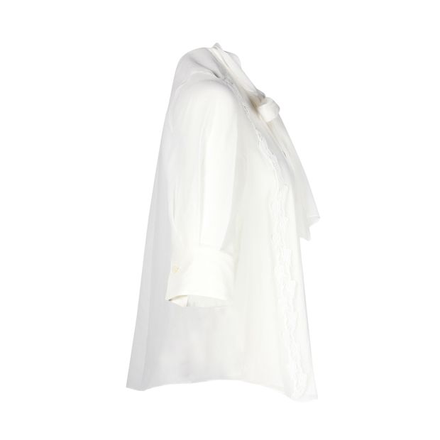 Chloe Scarf Collar Blouse in White Silk