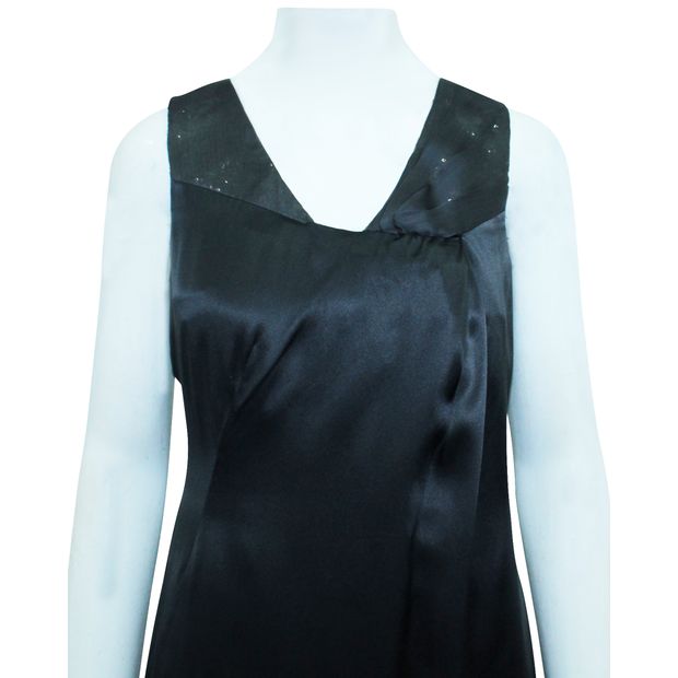 CONTEMPORARY DESIGNER Black and Dark Grey Elegant Silk Dress