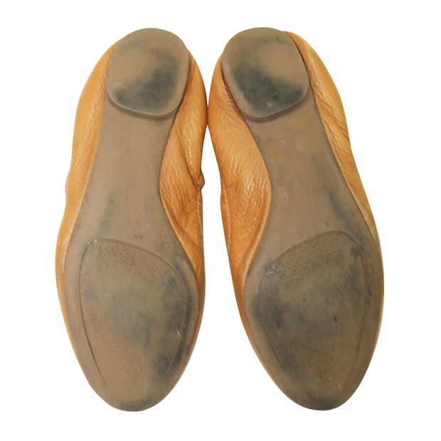 TORY BURCH Brown Leather Ballerinas with Golden Logo