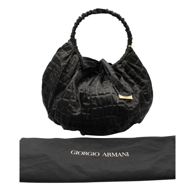 Giorgio Armani Vintage Black Nylon Embossed Tote
