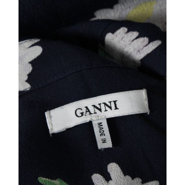 Ganni Navy Blue Floral Print Shirt And Pants Set