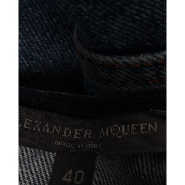 Alexander McQueen Side Stripe Detail Flared Mini Dress in Blue Denim