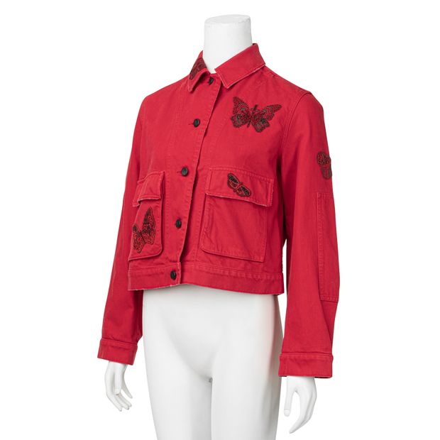 Valentino Red Denim Butterfly Jacket