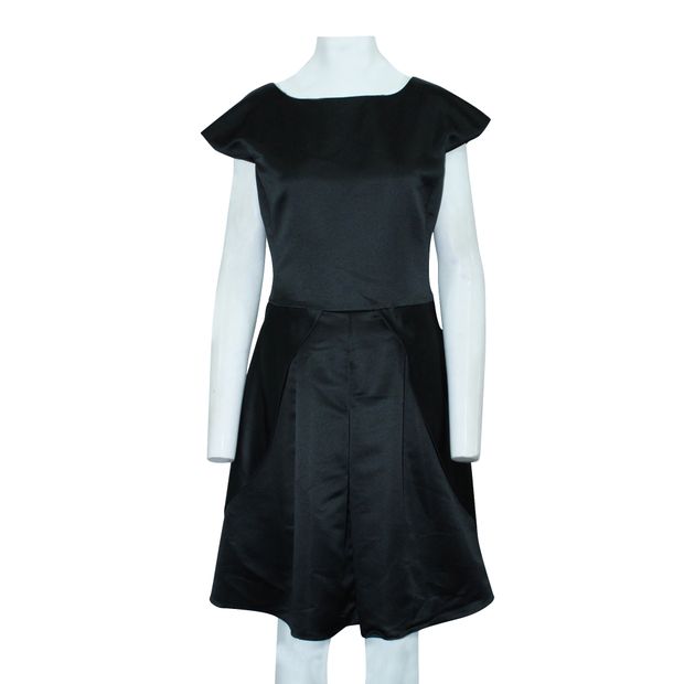 Contemporary Designer Black Short Sleeves Satin Dress