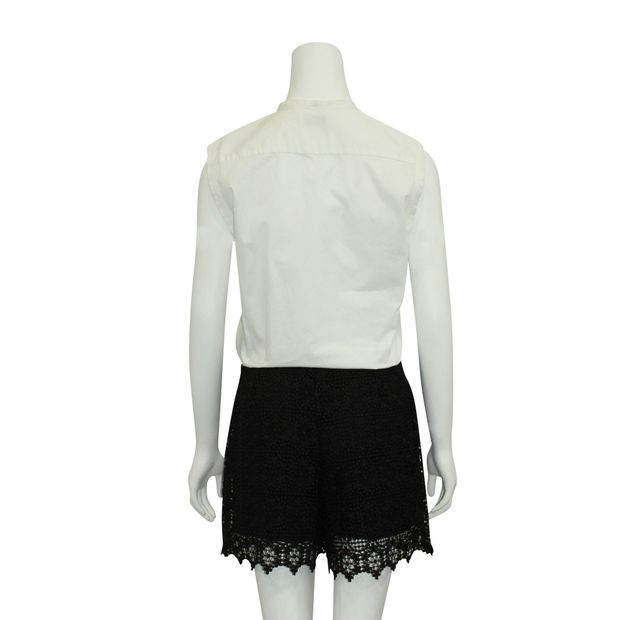 Sandro White Short Sleeved Romper With Black Lace Shorts