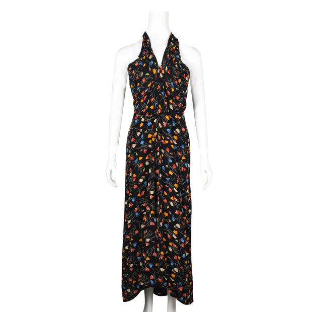 Sonia Rykiel Black Floral Print Halter Neck Maxi Dress