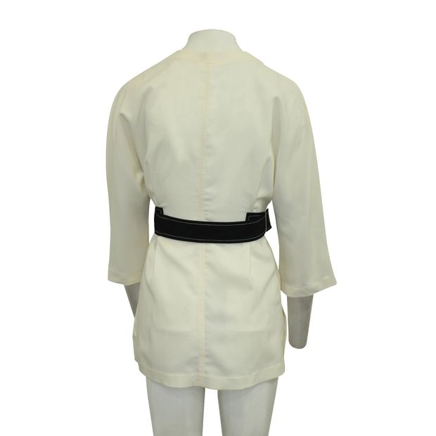 Contemporary Designer Cream Short Sleeve Shirt With Belt