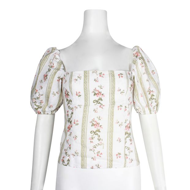 REFORMATION Floral Square Neck Puff Sleeve Top