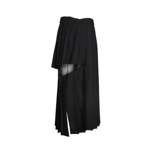Sacai Pleated Cut-Out Midi Skirt in Black Polyester