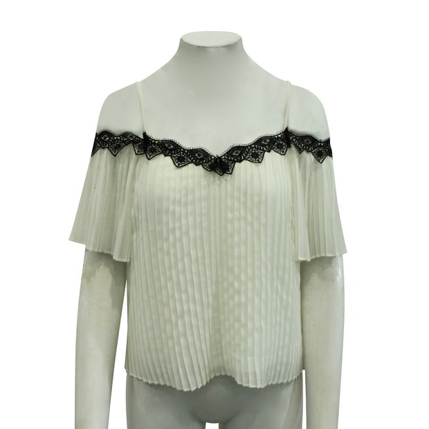 Alice + Olivia White Pleated Loose Fitting Top