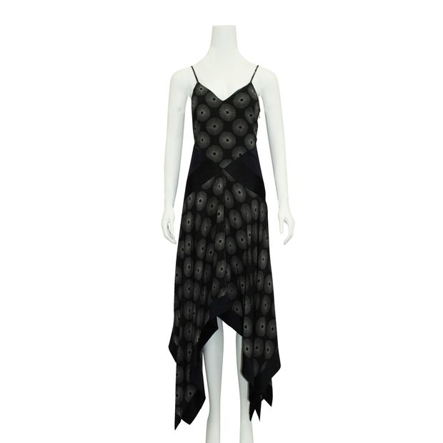 DVF  Black And White Print Summer Dress With Navy Panels