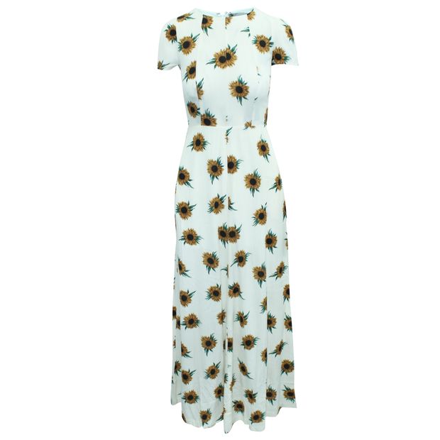 REFORMATION Maxi Cream Dress with Sunflowers Print