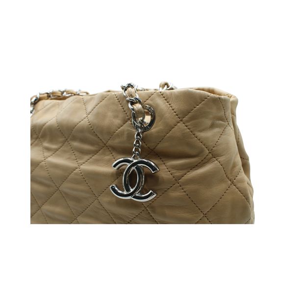 Chanel Light Brown And Black Quilted Tote Bag In Silver Hardware