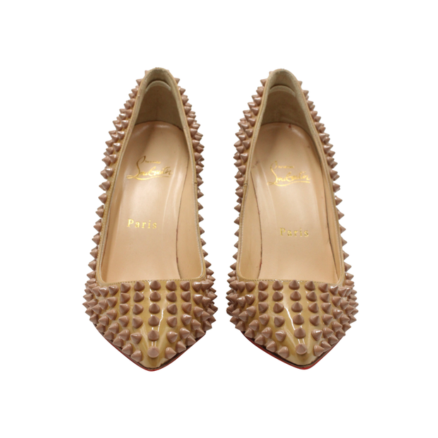 Beige Pigalle 100 Spikes Patent Leather