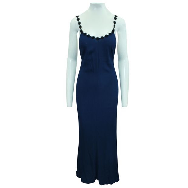REFORMATION Maxi Blue Dress with Floral-Shape Lace Straps