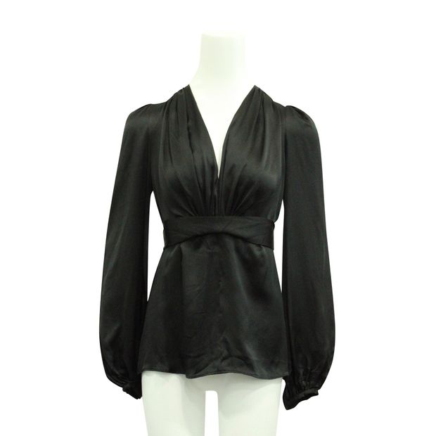 Contemporary Designer Black Silk Long Sleeved Top