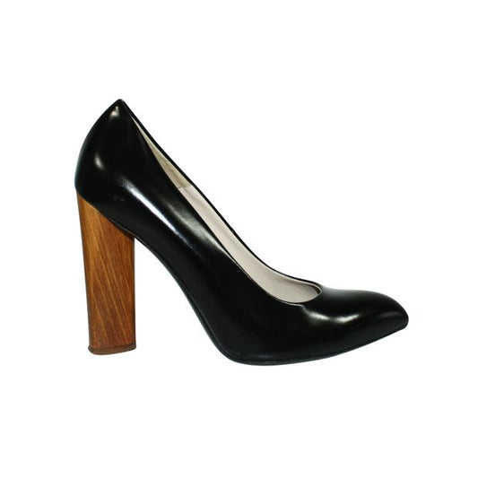 Yves Saint Laurent Black Leather Pumps With Wooden Heels