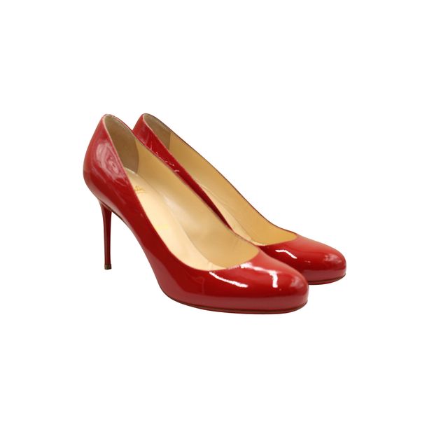 CHRISTIAN LOUBOUTIN Red Fifi 85 Patent Calf Heels